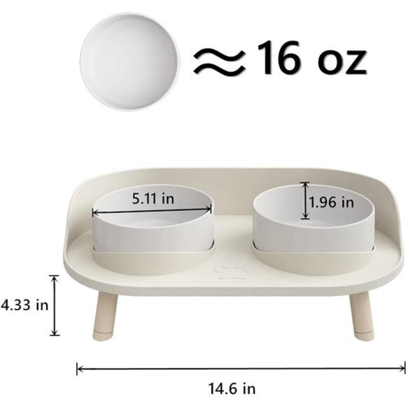 Cat Food Bowls, Elevated Ceramics Dog Cat Bowls Stand with No-Spill Design - Picture 2 of 7